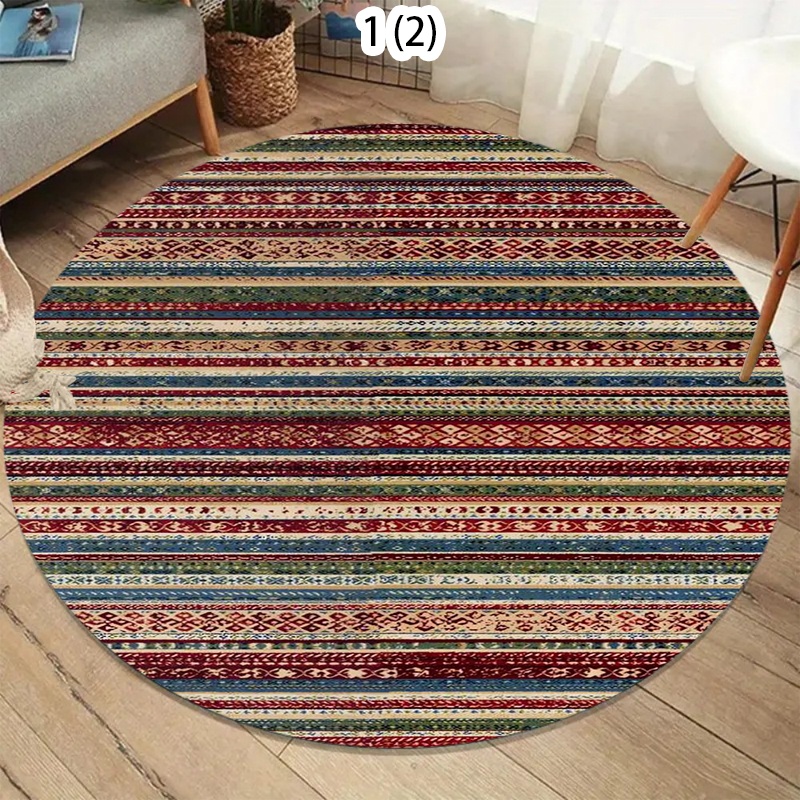Commercial Printing Machine - Boho Tribal Multi Color Striped Round